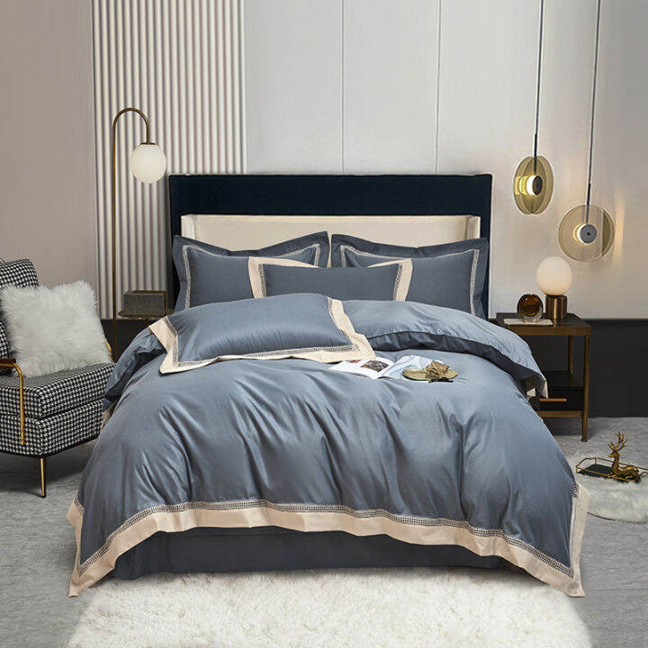 cod-live-sale-pure-color-hollow-high-end-four-piece-set-simple-light-luxury-home-wind-bedding-quilt-cover-custom