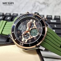 ZZOOI MEGIR Olive Green Sport Watches for Men Fashion Chronograph Quartz Wristwatch Waterproof 24-hour Display Watch часы мужские 2206