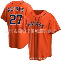 ⚾เสื้อชุดเจอร์ซีย์ปักลายดอกไม้สีส้มสำหรับเบสบอลเอมเอวบี22-23เสื้อเจอร์ซีย์ Astros 27