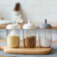 Kitchen Seasoning Bottle Salt Storage Spice Jar with Spoon Sugar Salt Pepper Powder Storage Bottles Ketchup Hot Sauces Tools