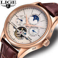 LIGE ยี่ห้อ Classic Mens R นาฬิกาอัตโนมัตินาฬิกา Tourbillon นาฬิกาหนังแท้กันน้ำนาฬิกาข้อมือทหาร