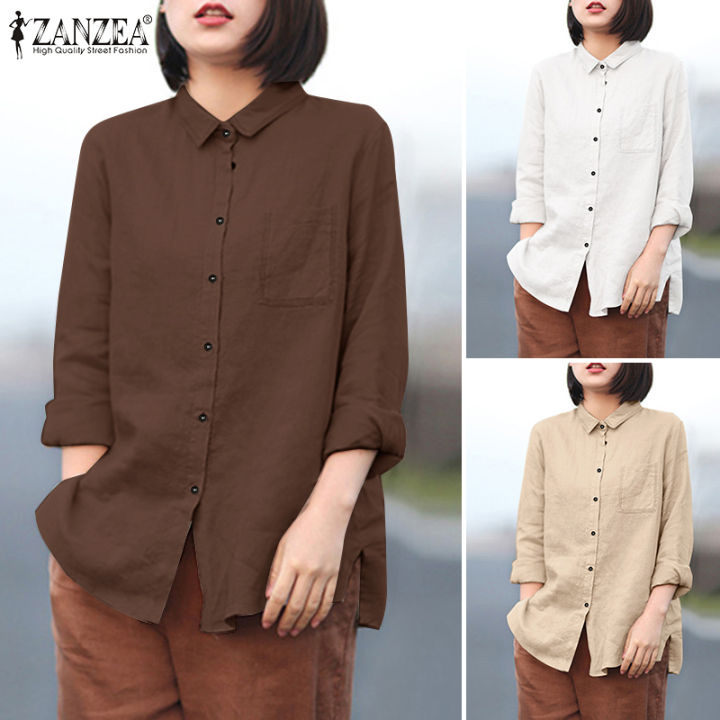 สินค้ามาใหม่-จัดส่งฟรี-fancystyle-zanzea-เสื้อเบลาส์สตรีเปิดคอเสื้อแขนยาว-เสื้อเชิ้ตฝ้ายลินินติดกระดุมกระเป๋าด้านหน้า-8