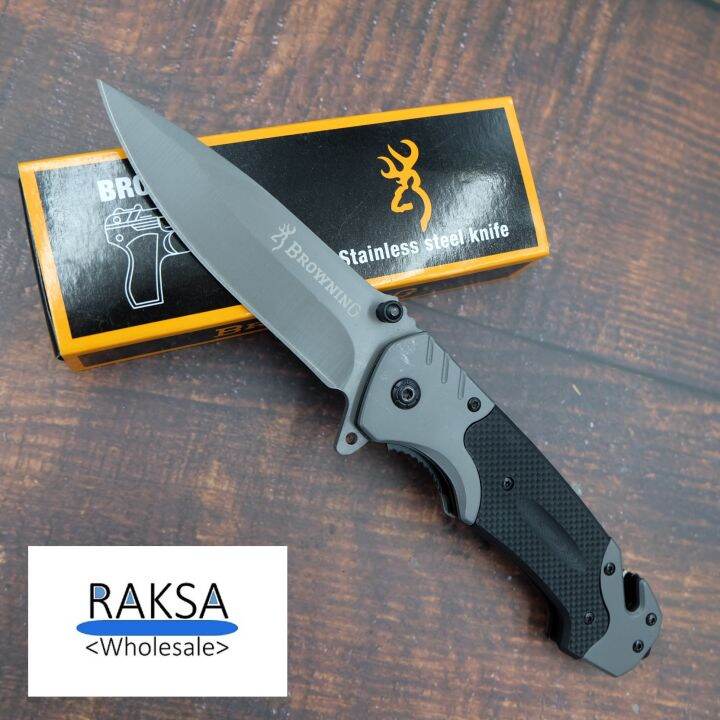 raksa-wholesale-มีดพับ-มีดพก-มีดเดินป่า-อุปกรณ์นิรภัย-ด้ามg10กันลื่น-23cm-2cr13-มีระบบดีดใบมีด-nb013