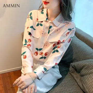 Latest Design Ladies Long Sleeve Printed Floral Chiffon Tops