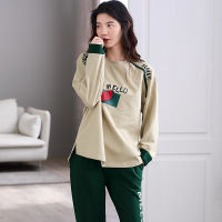 Autumn Avocado Green Pajamas Set for Women Winter Warm Silk Kawaii Sleepwear 100 Cotton Atoff Home Satin Soft Nightwear