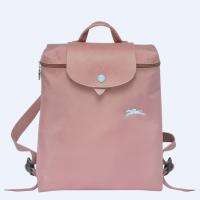 ของแท้100% Longchamp Le Pliage Club กระเป๋าเป้สะพายหลัง70th Anniversary Edition เย็บปักถักร้อยไนลอนกระเป๋าสตรีกระเป๋านักเรียนพับได้ L1699619P13-Pink