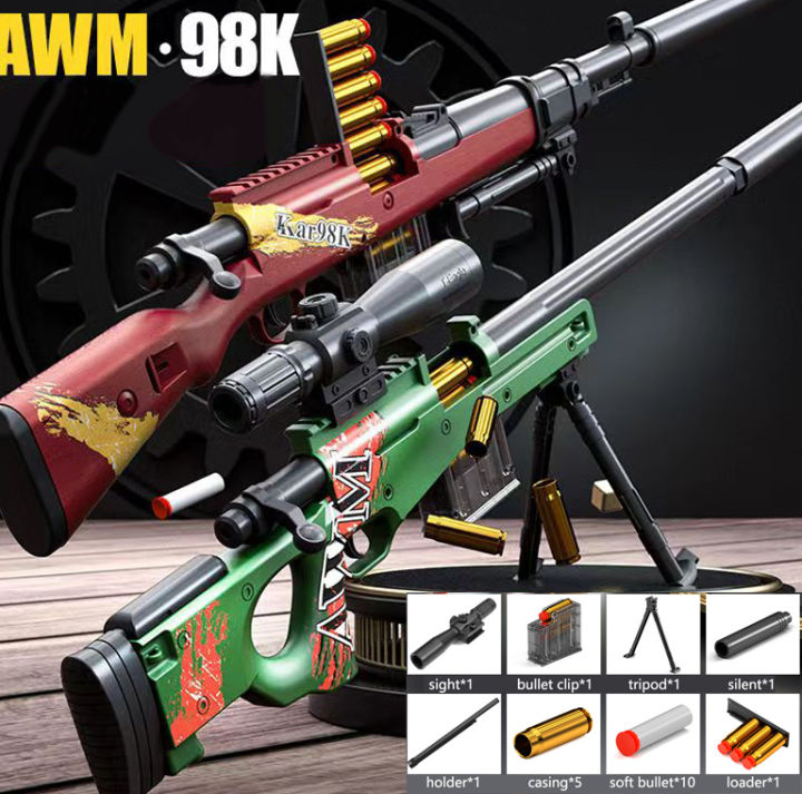 Soft Bullet Gun 98K AWM Series Sniper Toy Gun Nerf Toy Cosplay PUBG ...