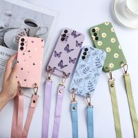 （A Boutique）สำหรับ Samsung กาแล็คซี่สร้อยคอเคสนิ่มใส่โทรศัพท์ A04e A04s A04เชือกเส้นเล็กด้านหลังปลอก A04S รูปผีเสื้อดอกไม้