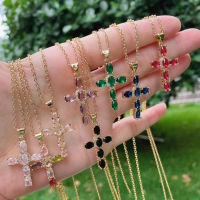 Fashion Female Cross Pendants Gold Color Crystal Jesus Cross Pendant Necklace Jewelry For MenWomen Wholese