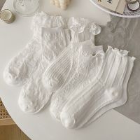 【LZ】﹍☸◕  Meias de algodão para mulheres Meias Lolita White Lace Coração Bowknot Vestido Tornozelo Sweet JK