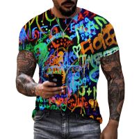 2023 New Fashion Neon Graffiti Printed 3D T-shirt Men Women Summer Casual Short Sleeve Harajuku Streetwear Oversized Tops