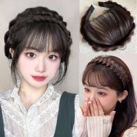 【Ready Stock】 ๑ C18 Wig Headband with Bangs Girl Fish Bone Braid Air Bangs Wig Headband Simulation Seamless Wig Headband Wig Bangs Hair Piece