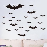 IIU 120PCS/4SIZE รูปลอกผนัง บ้าน ห้อง น่ากลัว 3D Bats สติกเกอร์ติดผนัง ตกแต่งฮาโลวีน ยึดหน้าต่าง