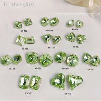 5pcs Precious Olive Light Green K9 Crystal Diamond Pointed Bottom Rhinestone Oval Fat Square Sparkling Shaped Nail Ornament