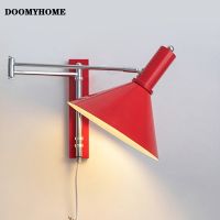 DOOMYHOME โคมไฟสีครีมอ่านหนังสือโต๊ะข้างเตียงห้องนอนลมสำหรับห้องเด็ก,โคมไฟติดผนังสวิงอาร์มมอเตอร์ไซค์พับเก็บได้ห้องนั่งเล่นไฟกำแพงฉากหลัง