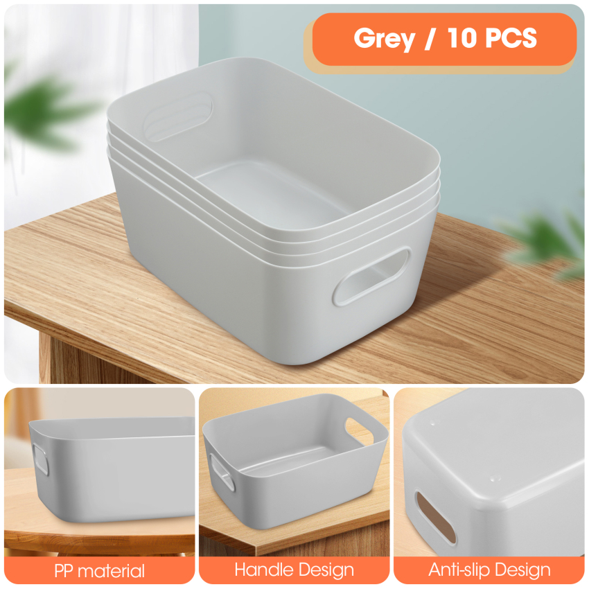 10Pack Plastic Storage Boxes, Multi Colors Organizing Storage Baskets For Kitchen, Cabinets, Office, Bathroom, Toys, Home Near Open Storage Box With Handles