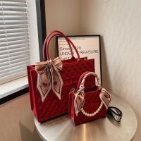 ✚☁ Wedding red bag female 2022 new rhombus fashion bridal bag niche texture portable single shoulder Messenger wedding bag