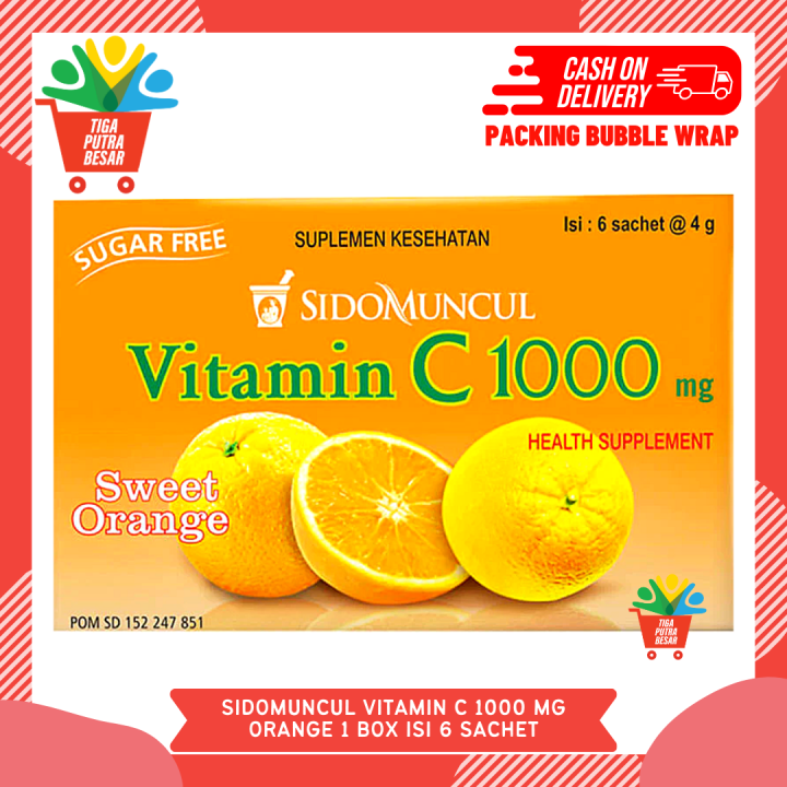 VITAMIN C 1000 MG SIDOMUNCUL ORANGE BOX ISI 6 SACHET SUGAR FREE