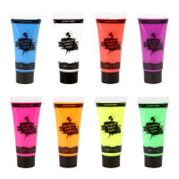 8 Tubes 10ml/0.34oz UV Neon Face &amp; Body Paint 8 Colors Neon Fluorescent UV Blacklight Glow Safe Non-Toxic Bodypaint for Halloween Costume Makeup C