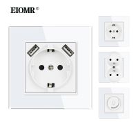 ●﹊☾ EIOMR GA1 Series White Crystal Glass PanelLight Switch EU French Wall Socket Usb ChargingTV RJ45 Socket Suitable for Round Box