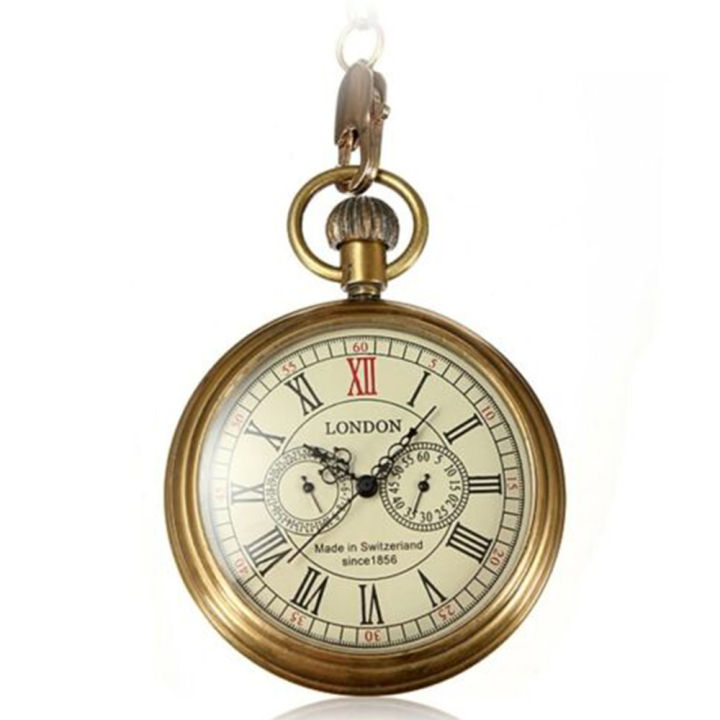 bokali-1pcsใหม่โบราณ2-sub-dialsสวิตเซอร์แลนด์นาฬิกากลไกอัตโนมัตินาฬิกาพอคเก็ตชายของขวัญ