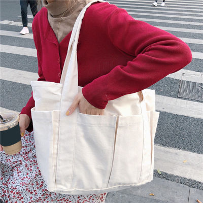 New Canvas Multi-pockets Zipper Handbag For Student School Teacher Leisure Top-handle Bag For Teenager Big Jumbo Diaper Bag Tote