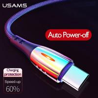 USAMS สายชาร์จแบต ชาร์จเร็ว Smart Power off QC3.0 Type C Charging protection Cable For Samsung Huawei Xiaomi USB C Cable Auto Disconnect Type-c Cable