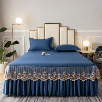 3pcs Set Embroidery Lace Edge Bed Skirt with 2pcs Pillowcase Raw Cotton Soft Bedspread Bed Romance Dust Protector Cover