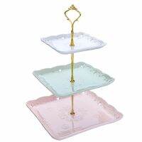 MALACASA Sweet.Time 3 Tier 3 Color Dessert Cake Tower Stand 14.5 Tall Porcelain Server Display Holder with Silver Carry Handle