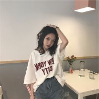 Spot parcel post2023 New Summer Womens Clothes Letter Printing V Collar Short Sleeve T T-shirt Womens Loose Korean Style Student Top Dropshipping