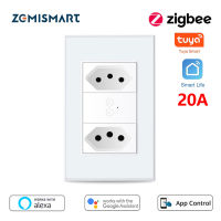 Zemismart Tuya Smart Zigbee บราซิลซ็อกเก็ต 20A 10A Dual Wall Outlets Alexa Google Home Voice Control สำหรับเครื่องชงกาแฟในครัว - Cgefeng