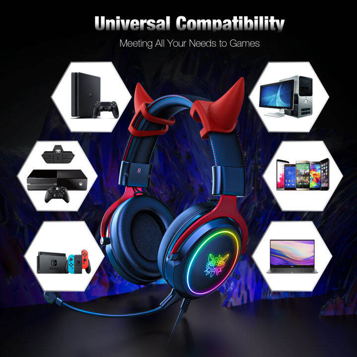 onikuma-x10-cat-pink-devil-horn-rgb-gaming-headset-หูฟัง-หูฟังมือถือ-หูฟังเกมส์มิ่ง-มีแสงไฟ-rgb