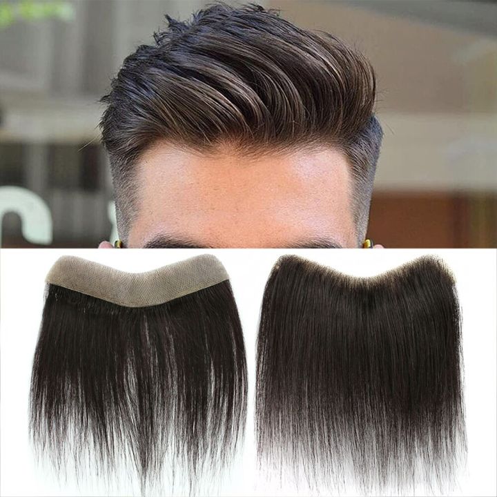 Front Men Toupee 100 Human Hair Piece For Men V Style Front Toupee Wig Remy Hair With Thin Skin