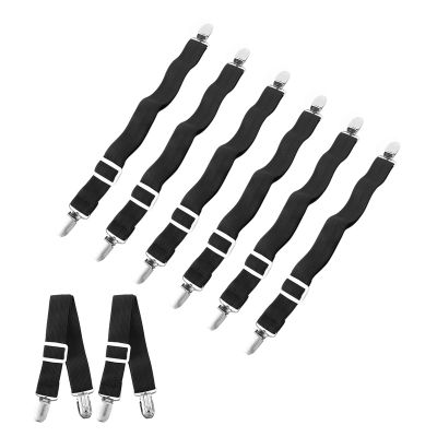 8pcs Sheet Straps Suspenders Band Adjustable Bed Corner Holder Elastic Fasteners Clips Grippers Mattress Pad Cover Fitted Sheet, Black