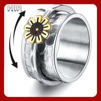 Hir-Titanium Steel Boho ดอกไม้แกะสลัก Daisy แหวนผู้หญิงดอกไม้รูปร่าง Silver Spinning Ring Gift