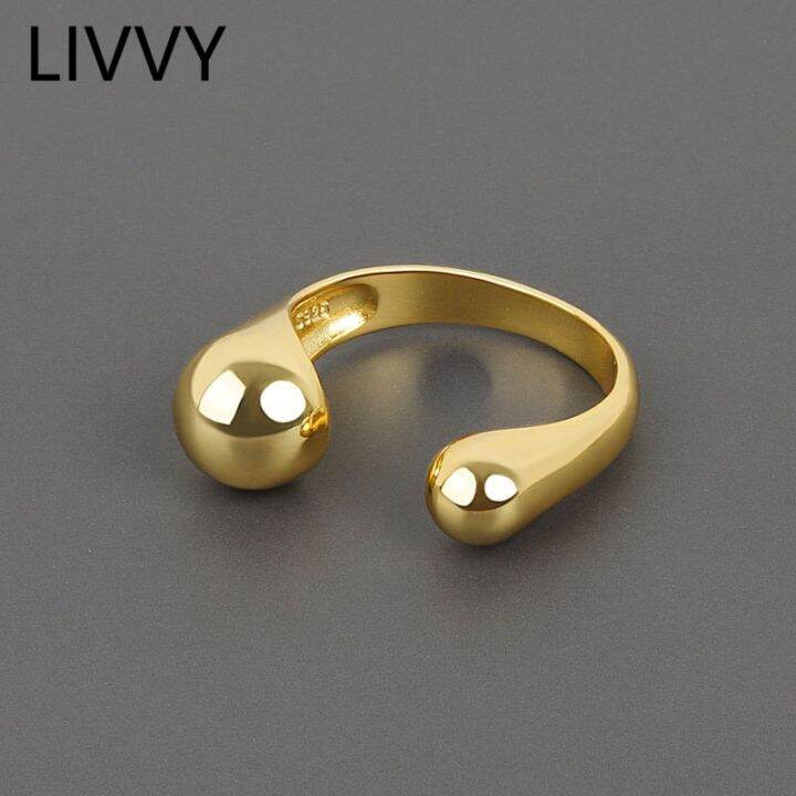 mm75-livvy-สีเงินคู่บอลลูกปัดเรขาคณิตเปิดแหวนปรับสำหรับผู้หญิงแฟชั่นบุคลิกภาพพรรคเครื่องประดับของขวัญ