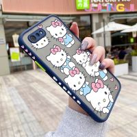 Jjlingji เคสสำหรับ Realme C2 C2S เคส A1K OPPO ลายการ์ตูนแฮปปี้ฮัลโหลคิตตี้ดีไซน์ใหม่ขอบสี่เหลี่ยมด้านข้างบางมีน้ำค้างแข็งโปร่งใสกันกระแทกเคสมือถือแข็งปลอกซิลิโคนคลุมทั้งหมดเคสป้องกันกล้องนุ่ม