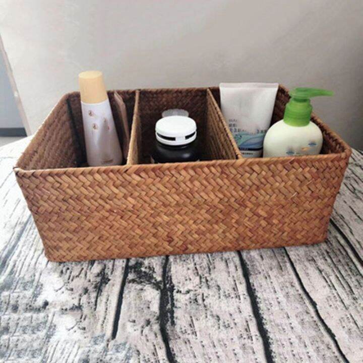 【CC】 3-Section Wicker Baskets Shelves Hand-Woven Seagrass Storage ...