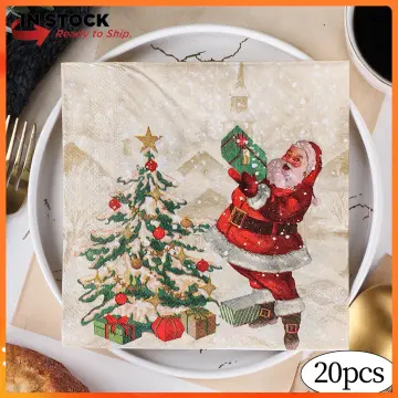 6PC 30X45CM Christmas Cotton Cloth Napkins Dinner Kitchen serviette de  table for Wedding Party Green Home