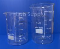 Beaker low form บีกเกอร์แก้ว 3000 ml 4000 ml เนื้อแก้ว Borosilicate glass 3.3 ไม่มียี่ห้อ , No Brand