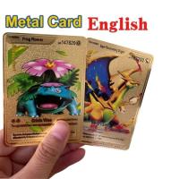 【YF】 Pokemon Gold Metal Card HP English Game Anime Battle Charizard Pikachu Mewtwo Collection Action Figure Model Child Toy