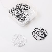 12Pcs/pack Cute Mini Black White Rose Flower Shaped Metal Paper Clips Memo Photo Binder Clip Office School Supplies Stationery