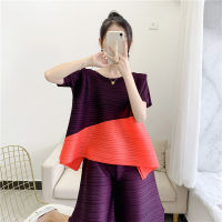 Spring/Summer 2022 New Miyake Pleated Color Matching Top Loose T-Shirt Fashion Casual Pleated Clothes Woman