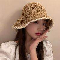 Japanese straw hat for women summer anti-UV sunshade lace small clear forest resort style woven fisherman