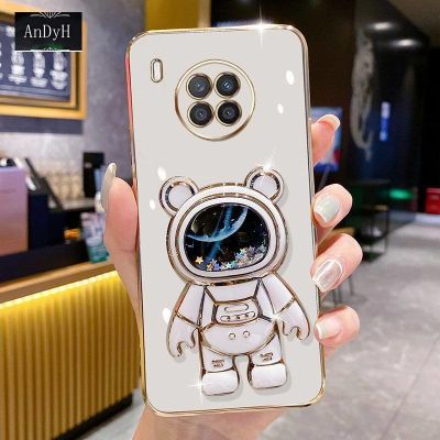 AnDyH Phone Case for Xiaomi 10T Lite 5G/10i 5G 6D Straight Edge Plating Quicksand Astronauts Bracket