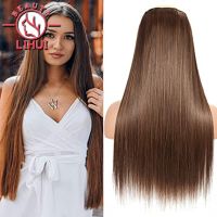 LIHUI 60 cm Long 5 Clip in Hair Extension Straight Hairpiece Synthetic Hair For Women hair pieces clip in extensions Wig  Hair Extensions  Pads