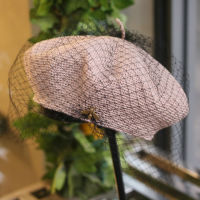 02-2509264 NEW summer Exclusive design mesh pearl bee black fine paper grass lady beret hat women Leisure painter hat