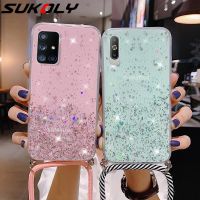 With Neck Strap Rope Cord Clear Glitter Case For Samsung S22 S23 Ultra S20 FE A54 5G A51 A50 A71 A52 A72 A52S A53 A13 S21 Plus