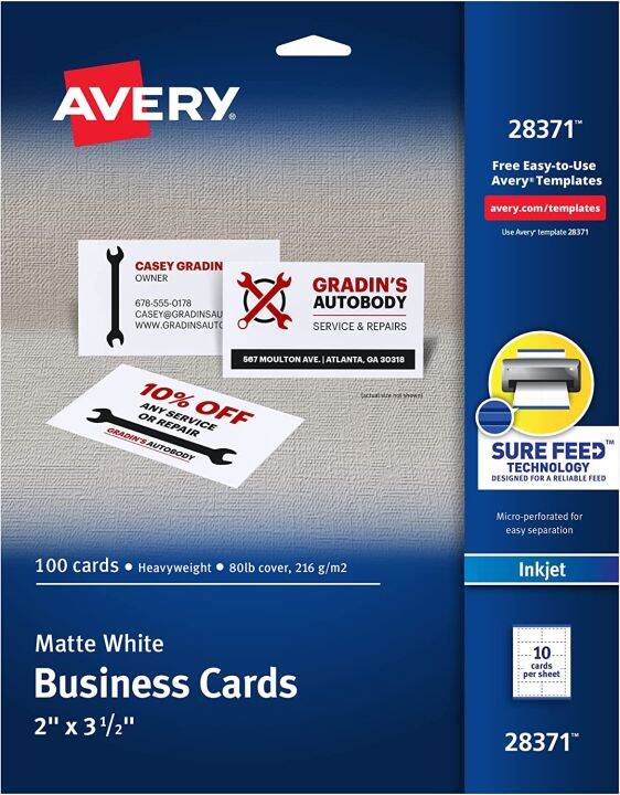 Avery Ink-Jet Printer White Business Cards (28371) 100 cards, 250 cards ...