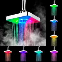 Rainfall Top Spray LED Shower Head Square Fixed Showerhead 3 colors Temperature Sensor 7 Colors Changing Ultra-Quiet Shower Showerheads